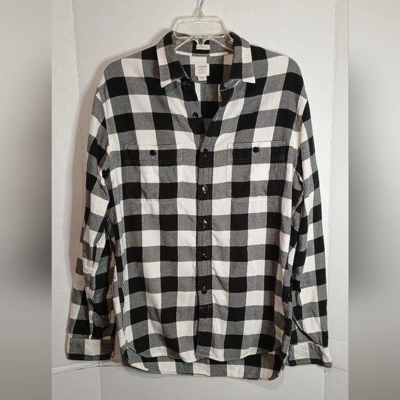 J. Crew Tops - J. Crew Black and White Plaid Flannel Women's Shirt Size Medium